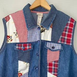 Vintage Koret Blues Plus Size 20W Patchwork Denim Vest Country Teacher Grandma thumbnail 2