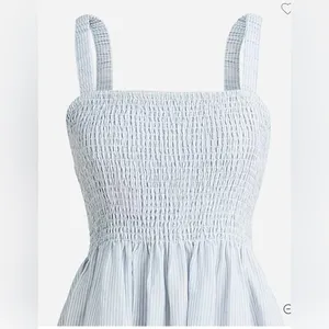 J.Crew Smocked beach dress in linen-cotton blend stripe size S 14” pit to pit stretchy thumbnail 3