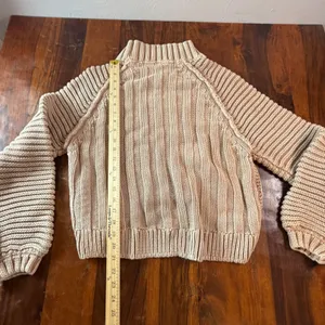 Free People My Only Sunshine Cotton Chunky Knit Mock Neck Sweater Tan Small thumbnail 5
