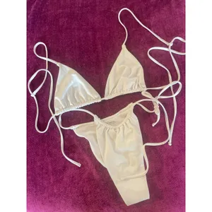 437 FOUR THREE SEVEN White String Bikini Set Small SKIMPY SEXY Side Tie Triangle thumbnail 2
