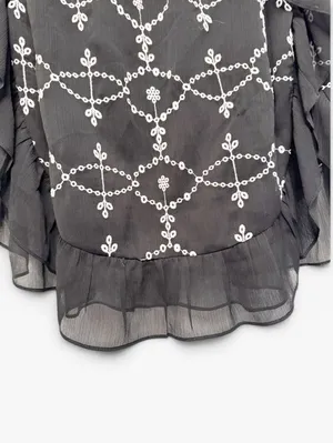 CeCe Black And White Embroidered Ruffle Half Sleeve Dress SZ 12 thumbnail 6
