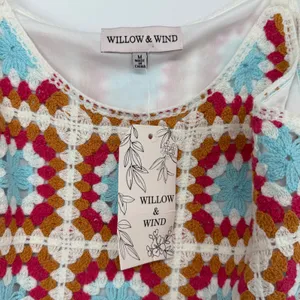 Willow & Wind Crochet‎ Granny Square Dress Boho Festival Mini Colorful NWT M thumbnail 4