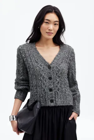 Madewell Grey Cable Knit V-Neck Cropped Cardigan Sweater Women's Size Medium thumbnail 1