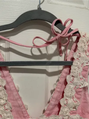 Le Lis Pink Chemise with Cream Lace Trim Size M Feminine Cottagecore Dress thumbnail 6