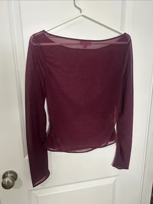 Edikted Sheer Twist-Front Long Sleeve Top in Maroon thumbnail 5
