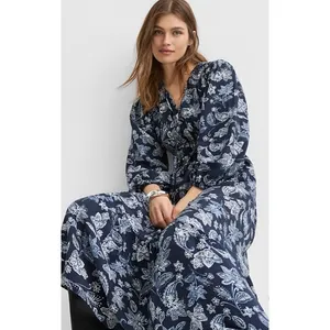 LOFT Paisley Bow Pocket Boho Maxi‎ Dress Blue NWT Size Large thumbnail 12