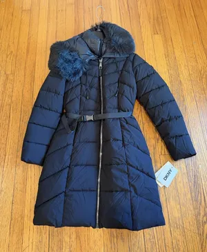 DKNY Womens XS Blk Belted Faux FurHooded Quilted Puffer Coat thumbnail 1