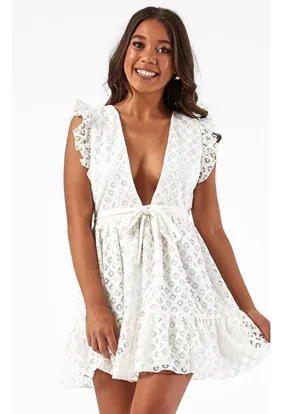 Showpo Only Lovers Left White Lace Dress size 4 thumbnail 1