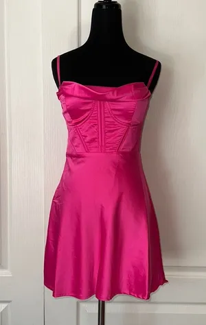 Princess Polly Spotlight Pink Satin Mini Dress thumbnail 1