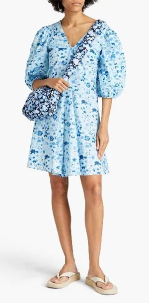 GANNI Printed Cotton Poplin Mini Dress Blue Floral Size EU 36/US 4/Small thumbnail 1