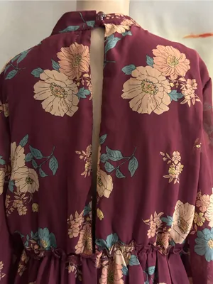 Bailey Blue Women’s Floral High-Neck A-Line Dress Burgundy & Pink Floral LG thumbnail 10