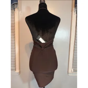 PrettyLittleThing Brown Cut Out Halter Bodycon Mini Dress Size US 4 NWT thumbnail 4