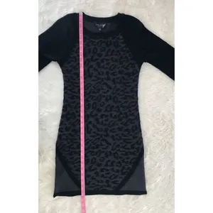 R+J COUTURE Leopard Print Sweater‎ Dress Fitted Raglan Sleeve Black Gray Small thumbnail 10