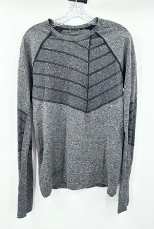 Oiselle Gray Birds of a Feather Long‎ Sleeve Running Shirt Black Chevron Large thumbnail 1