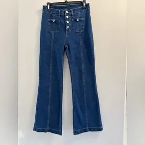 Women’s High Waisted Denim Jeans Size L Button Front Bootcut Blue thumbnail 2