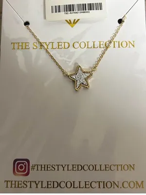 Gold Star Pendant Necklace with White Crystal Fill thumbnail 1