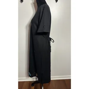 Foot Prints Maxi Dress Size Small Black Leaves Embroidered Lagen Harvest Pockets thumbnail 2