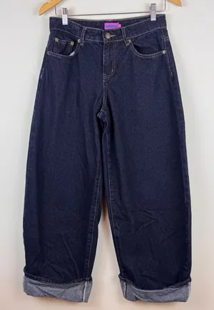 Edikted Dark Wash Cuffed Baggy Wide Leg Jeans Y2K Denim Size XS thumbnail 1