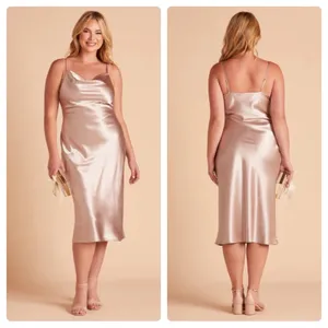 Birdy Grey‎ Lisa Shiny Satin Cowl Neck Sleeveless Midi Dress in Taupe Sz L NEW thumbnail 2