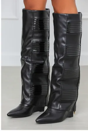 Azalea Wang Knee High Boots Black Size 8 thumbnail 1