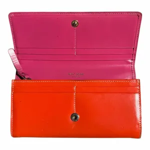 Kate Spade New York Continental Wallet Orange Hot Pink Leather Colorblock thumbnail 6