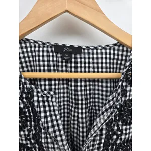 J.Crew Blouse Womens XL Gingham Eyelet Embroidered Black White EUC thumbnail 2