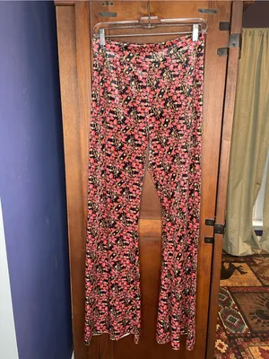 Natural Life Womens Floral Velvet Flare Pants Medium Bell Bottom Boho Festival thumbnail 2