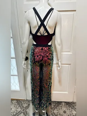 Revolution 10th House Dance Costume sequin Feather jumpsuit ZODIAC thumbnail 4