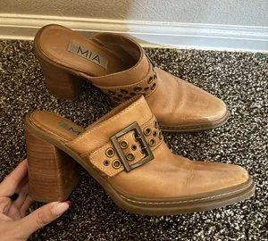 Vtg Y2K MIA Leather Block Heel Western Pointed Toe Boot Mule Sz 8 Harness‎ Strap thumbnail 1