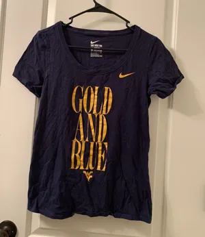 University Of West Virginia Mountaineers Women's T-Shirt Nike Size S Blue Gold thumbnail 1