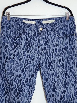 Pilcro Blue Leopard Print Mid-Rise Skinny Jeans Size 32/Size 14 thumbnail 2