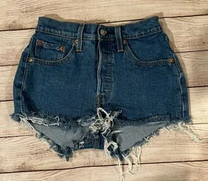 Levis 501 Original Fit Button Fly High Rise Black Cut off Shorts Sz 24 thumbnail 1