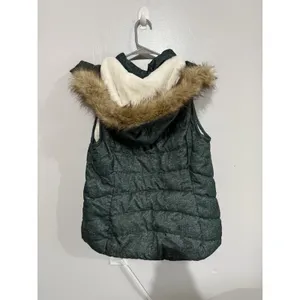Green Tea‎ Heather Green Hoodie Soft White Faux Fur Lined Puffer Vest size L thumbnail 5