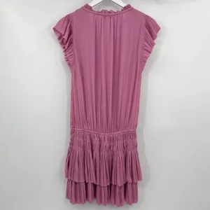 Current Air Anthropologie Solid Pink Zoey Pleated Smocked Mini Dress Size XS thumbnail 6