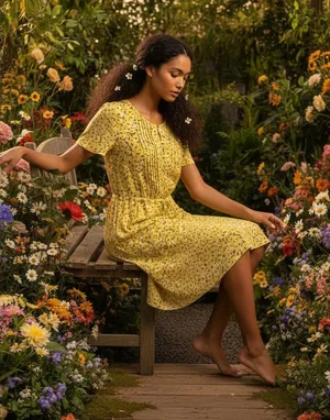 Loft brand adorable Yellow Floral Short-Sleeve Midi Dress thumbnail 1