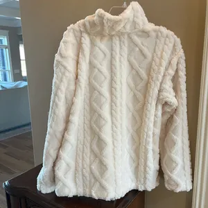 Eddie Bauer So Comfy Blanket Sweater Turtleneck Off White Cable Knit Fleece New thumbnail 7