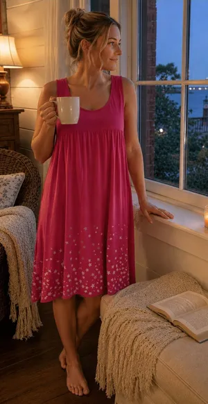 PINK Victoria's Secret Pink Star Print Babydoll Sleep Gown Nightgown Women's L thumbnail 1