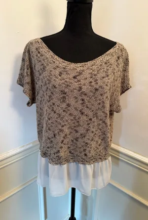 MOTH by Anthropologie Mixed Media Marled Knit Layered Chiffon Hem Top Neutral thumbnail 1