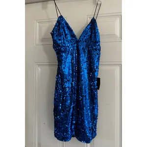 NWT Lulus Royal‎ Blue Sequin V-Neck Bodycon Mini Dress Size XS thumbnail 4