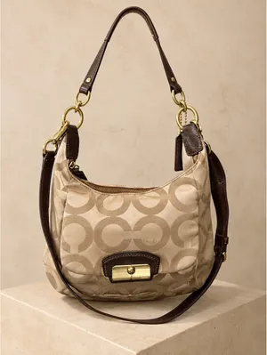 Coach Hobo Shoulder Bag Signature C Logo Canvas Medium Beige Brown thumbnail 1
