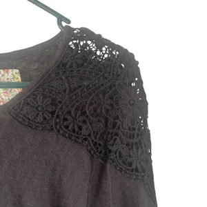 Element Women's Size Medium Black Crochet Semi Sheer Long‎ Sleeve Shirt thumbnail 4