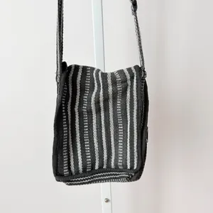 Black‎ Gray Striped Woven Crossbody Bag Multi-Pocket Travel Purse Boho Grunge thumbnail 7