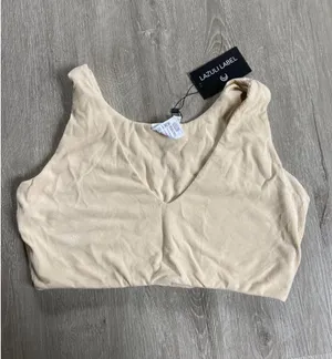 Gymshark NEW Lazuli Label Cream ribbed Crop Top medium thumbnail 1