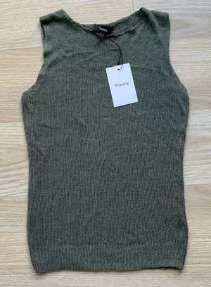 Theory Linen Blend Sleeveless Shell Sweater Green NWT Size Small thumbnail 1