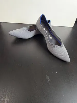 Rothy's The Point flats in grey birdseye knit pattern with blue details Size 10 thumbnail 6