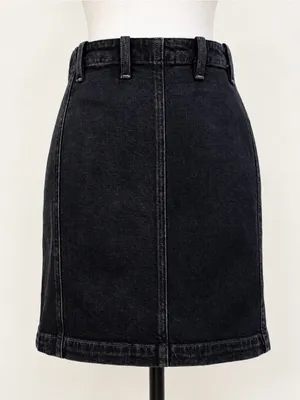 💥 AGOLDE Siouxise Washed Black Denim Mini Skirt Exposed Back Zip Sz 27 💛 thumbnail 3