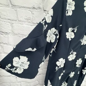 Banana Republic Dress 6 Blue Floral Frill Ruffle 3/4 Sleeve Shift Business thumbnail 3