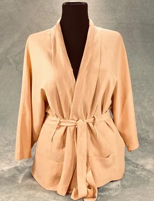 Stefanel Kimono Jacket Silk Linen Womens 12 Light Orange Tie Waist Long Sleeve thumbnail 1