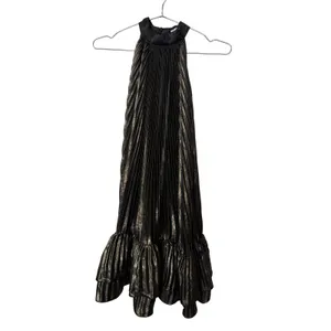 L'IDEE WOMAN soleil Mini Dress Gold Metallic Pleated Halter Ruffle thumbnail 2