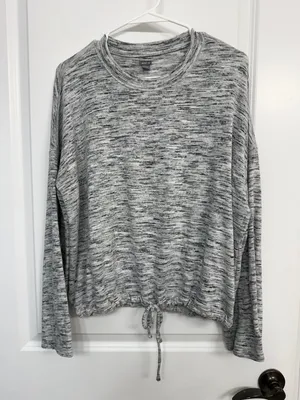 Aerie Gray Marled Drawstring Hem Pullover Top M thumbnail 3